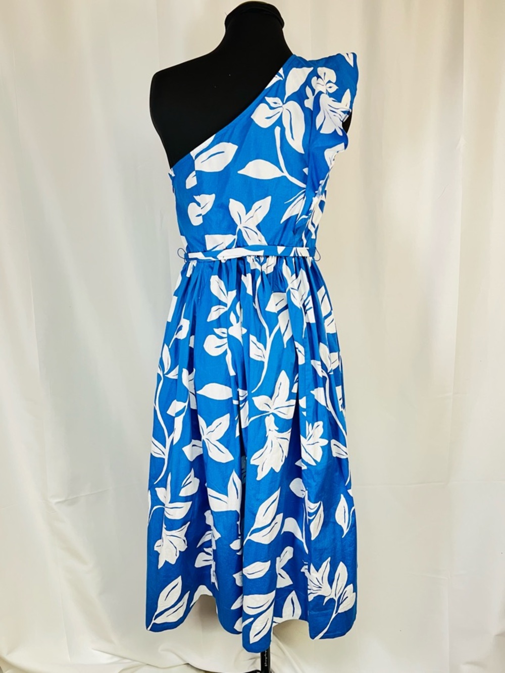 J.Crew One-Shoulder Midi Dress Blue White Floral Size 10 - Picture 6 of 13